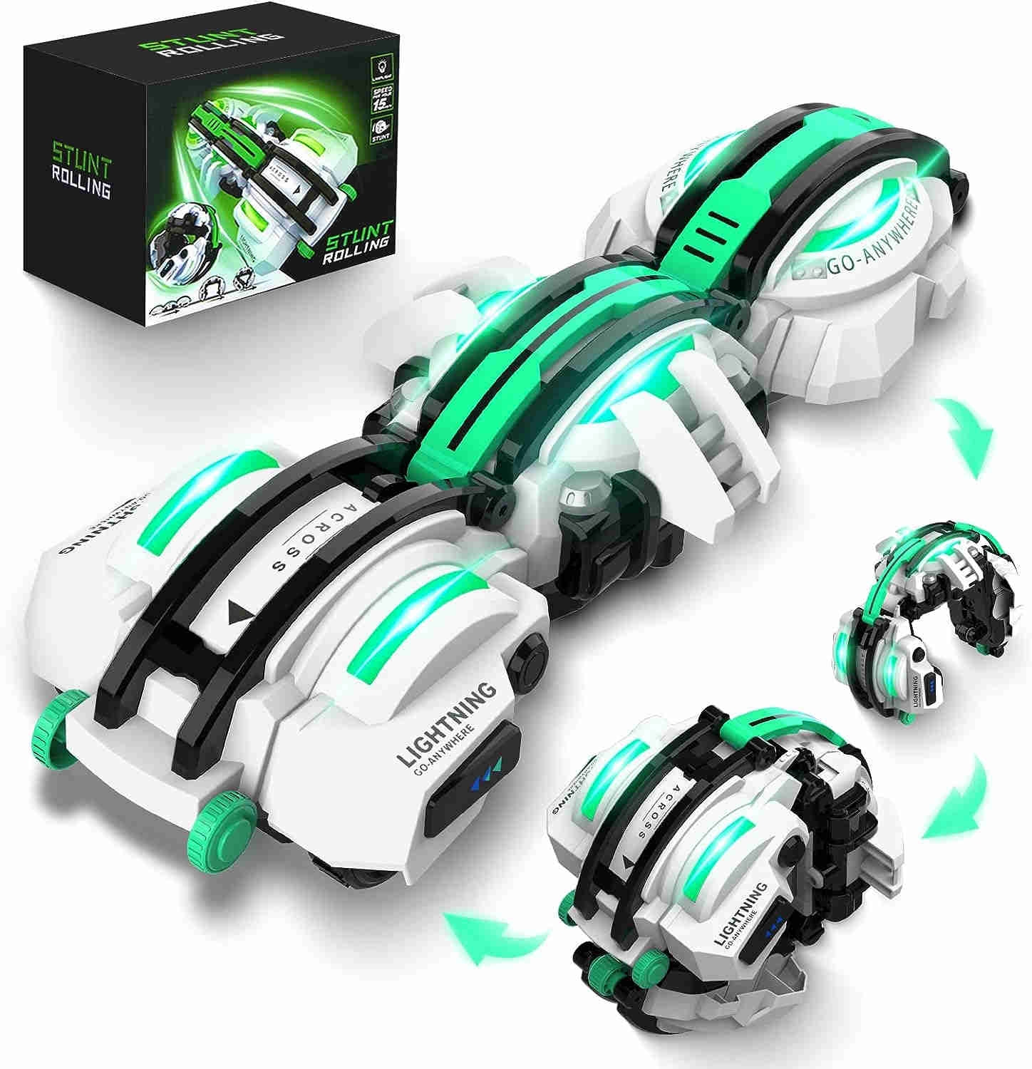 BAZADER RC Cars with LED Lights - Remote Control Car Snake 360° Roll Toys, Birthday for Kids Age 7 8 9 10 11+ Year Old, 2 Batteries 60+min, Indoor/Outdoor Toys for 6-12 yr Teen Boys