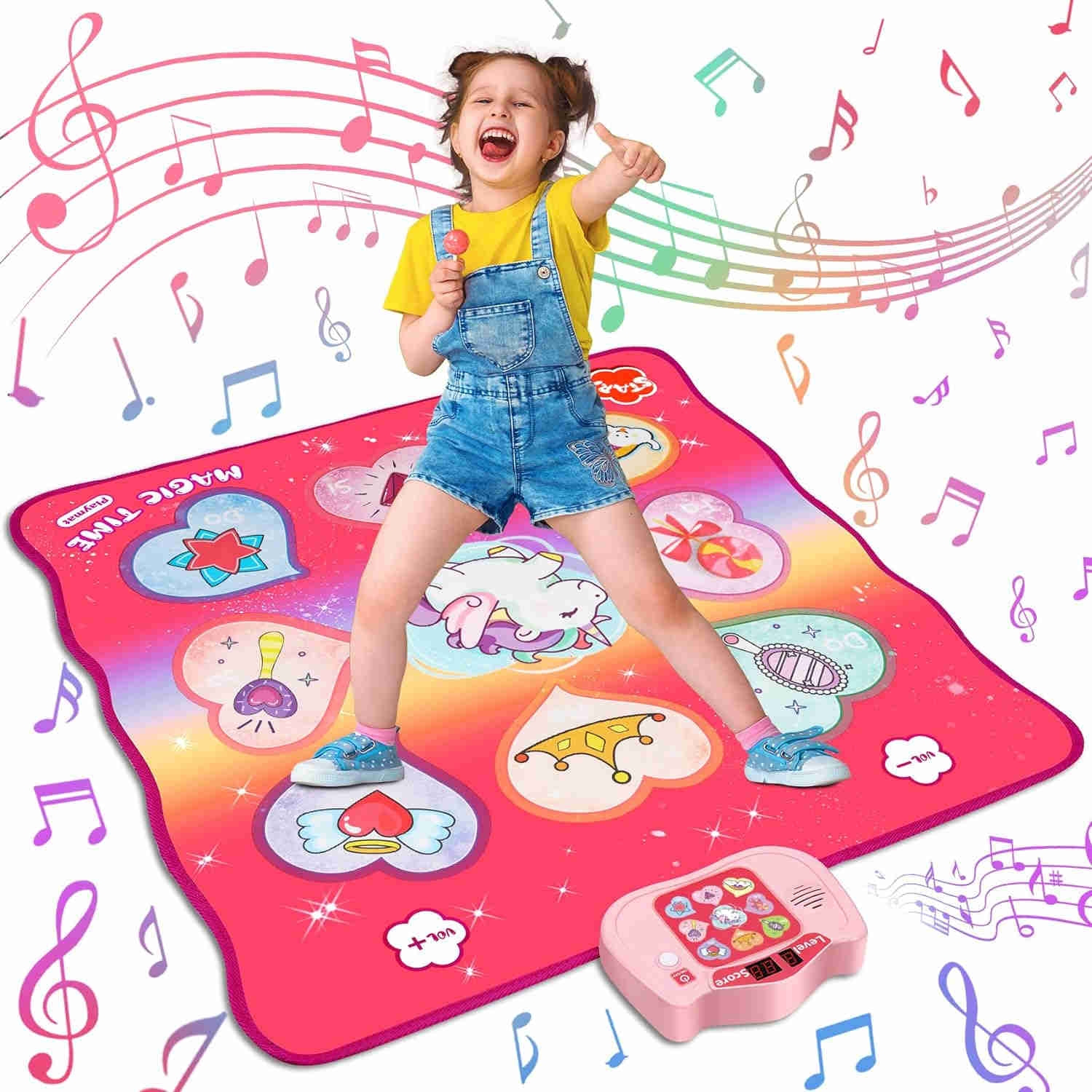 BAZADER Unicorn Theme Dance Mat - Toys for Girls 3 4 5 6 7 8+ Year Old, Dance Pad with 5 Game Modes, 3 Challenge Levels, 8 Built-in Music, Christmas Birthday Gifts for Kids Ages 3-12